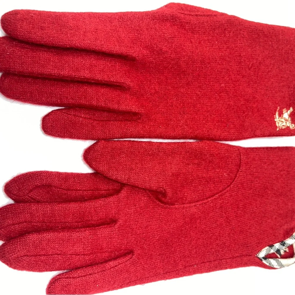 Burberry Wool Women’s Gloves Nova Check Logo Embroidery Red O/SFM - Picture 8 of 12